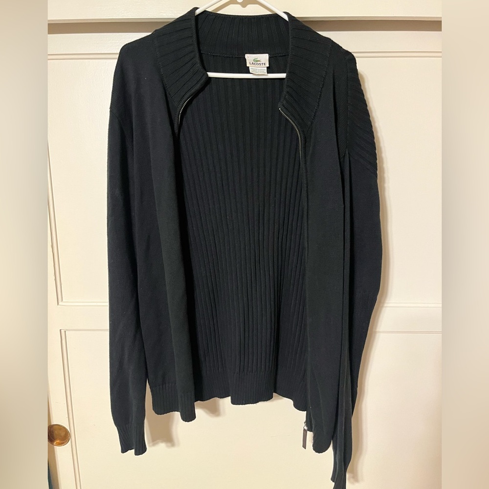 Men’s black zip up Lacoste sweater - size 5 (large)